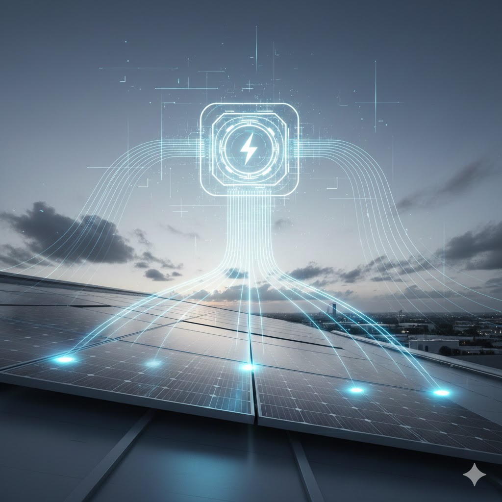 Vernetzte Energiefluesse auf einer PV-Anlage als Smart-Grid-Visualisierung